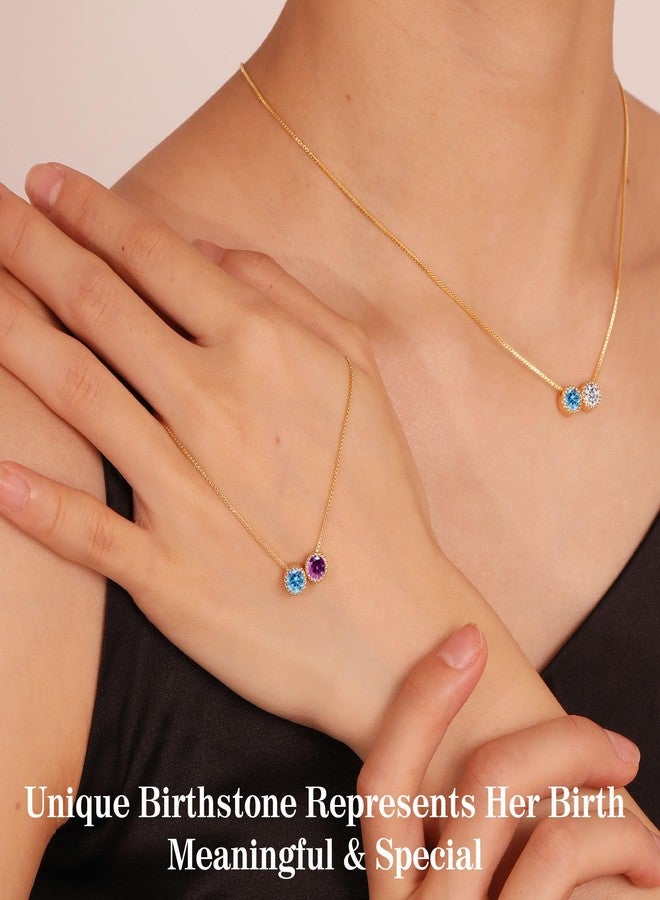 Sistble June Birthday Gifts for Women Birthstone Necklace Dainty Alexandrite Necklace Mothers Day Gifts for Wife Two Birthstone Gold Necklace Jewelry Gift for Her - Image 4